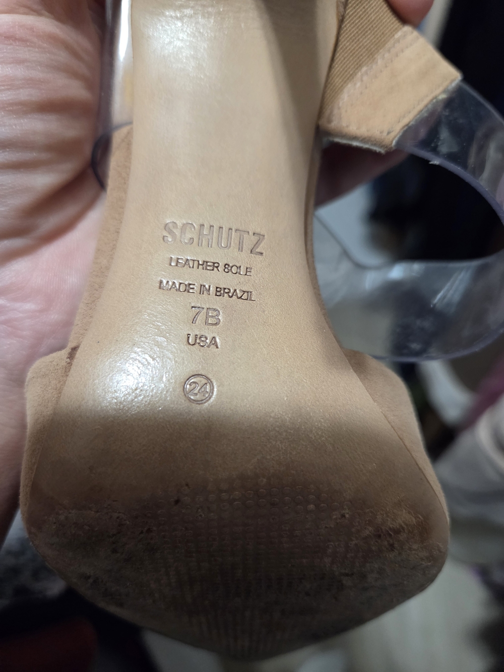 SCHUTZ Blush Pink Suede Pointed-Toe Mules with Clear Strap - Picture 5 of 5